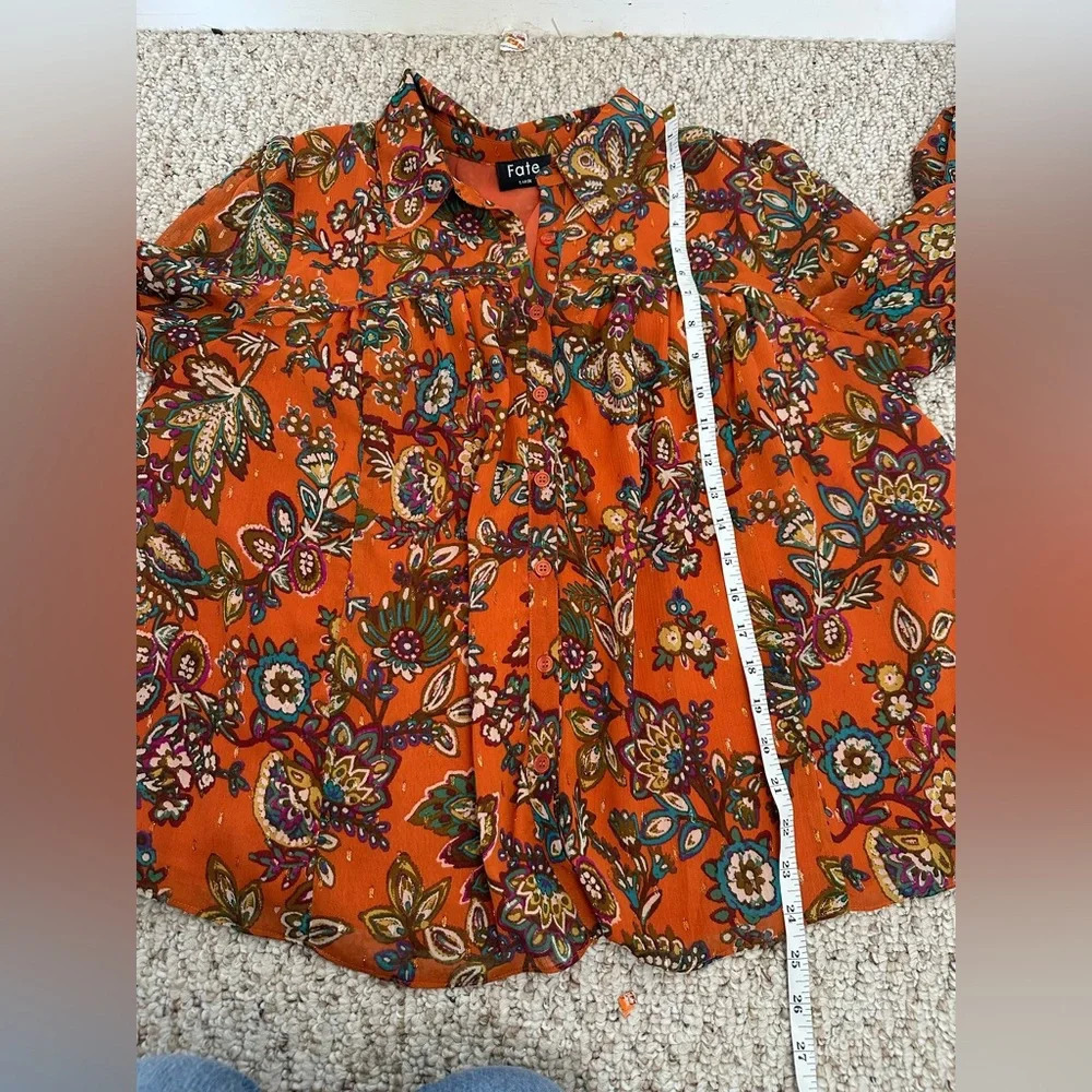 Fate Orange Long Sleeve Blouse size L - Picture 8 of 9